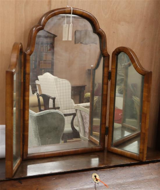 A Queen Ann style walnut triple dressing table mirror H.66cm